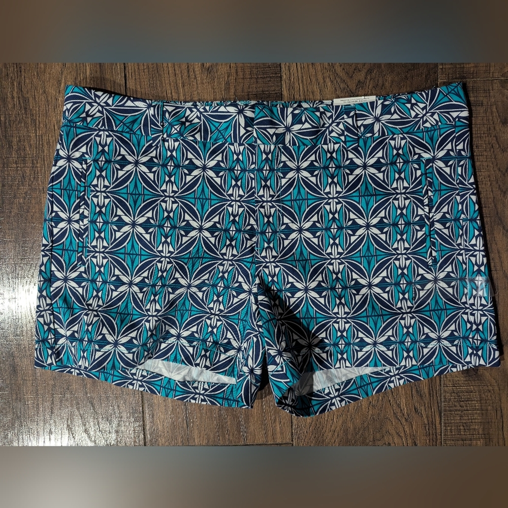 Stylus Women's Cotton Shorts Island Teal Geometric Print Size 14 NWT Beachy Cute